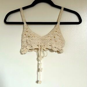 UO Staring At Stars Crochet Crop Festival Bralette Top in Cream